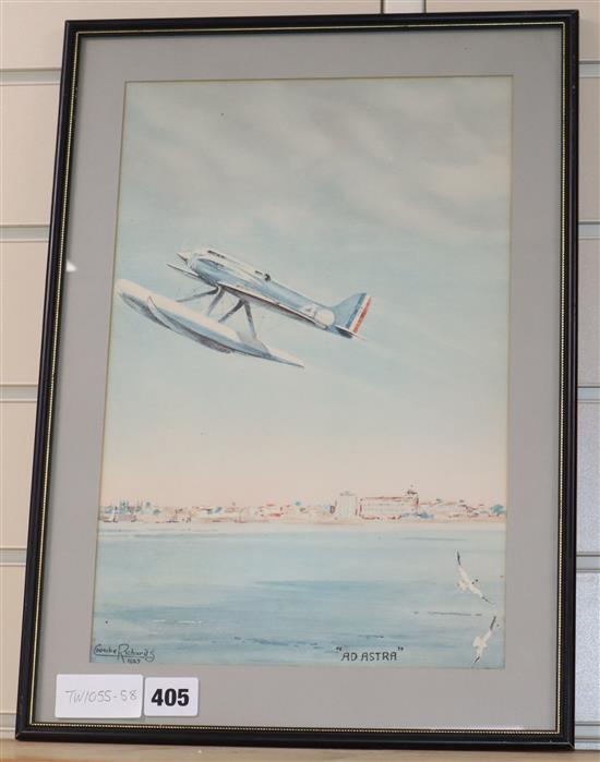 Coombe Richards (20th century), Ad Astra (Supermarine S5 Schneider Trophy taking off, Venice), 36cm x 23cm